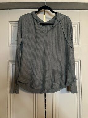 wild fable green Waffle Knit Hooded Long Sleeve Top